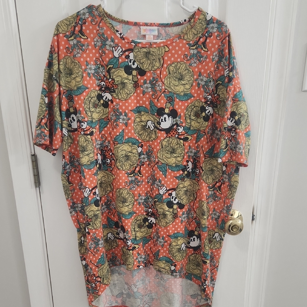 LuLaRoe Orange Floral Minnie Mouse Top